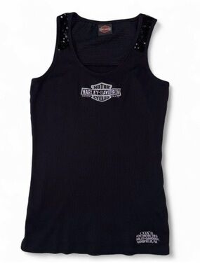 y2K Harley-Davidson Black Sequin Racerback Embroidered Logo Ribbed Tank XL 1X